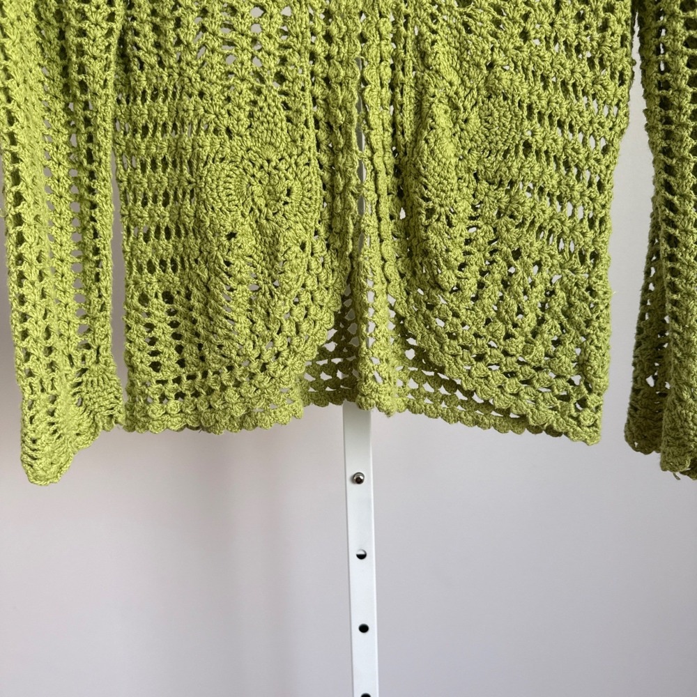 VTG Isabella Rodriguez Crochet Knit Y2K Babydoll Cardigan Green sweater‎ sz S - Picture 3 of 5